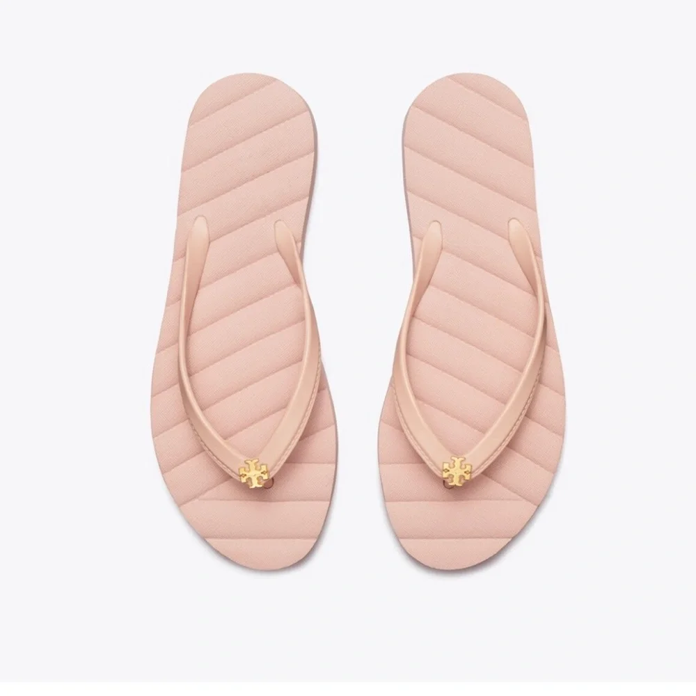 Tory Burch Womens Kira Flip Flops - Meadowsweet/Gold/Pink size 9 gently used